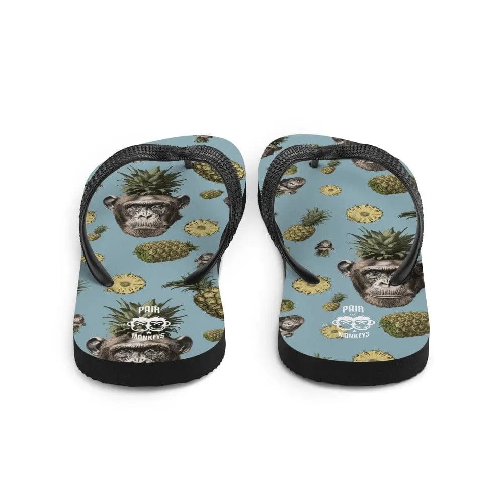 Artistic Fusion: Original Patterned  Design. Flip Flops. Pineapple Monkey - Pair Of Monkeys