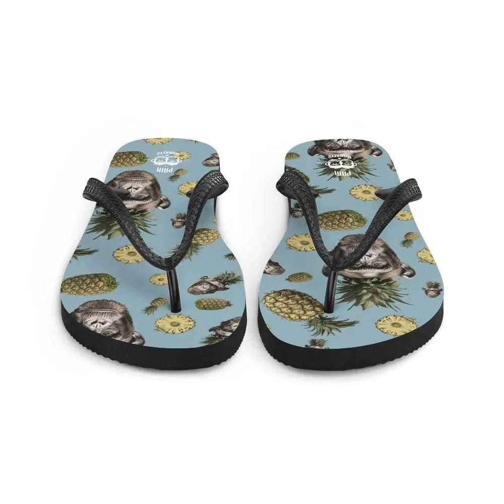 Artistic Fusion: Original Patterned  Design. Flip Flops. Pineapple Monkey - Pair Of Monkeys