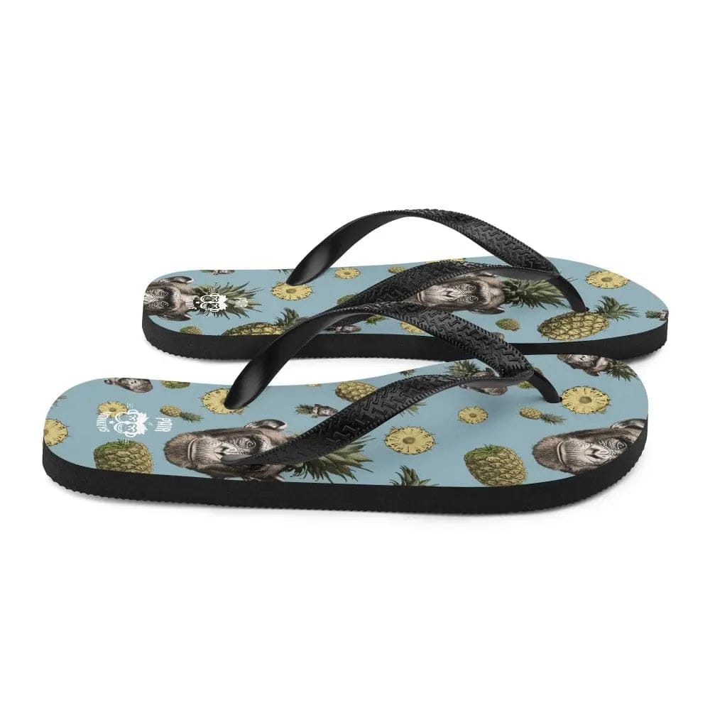 Artistic Fusion: Original Patterned  Design. Flip Flops. Pineapple Monkey - Pair Of Monkeys