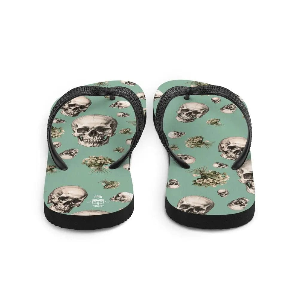 Artistic Fusion: Original Patterned  Design. Flip Flops. Skulls. P2 - Pair Of Monkeys