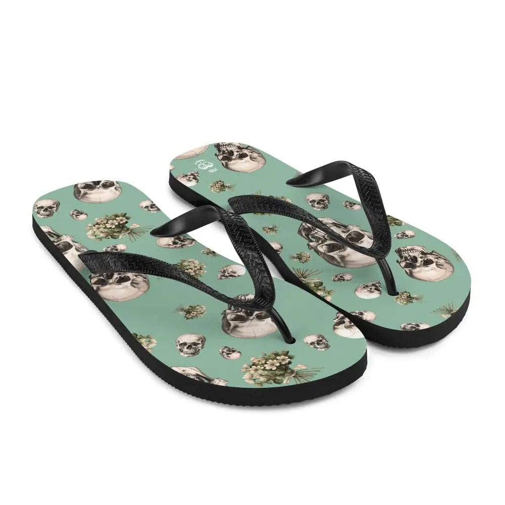 Artistic Fusion: Original Patterned  Design. Flip Flops. Skulls. P2 - Pair Of Monkeys