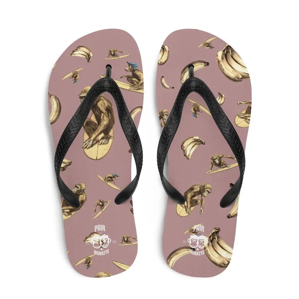 Artistic Fusion: Original Patterned  Design. Flip Flops. Surf Monkey - Pair Of Monkeys
