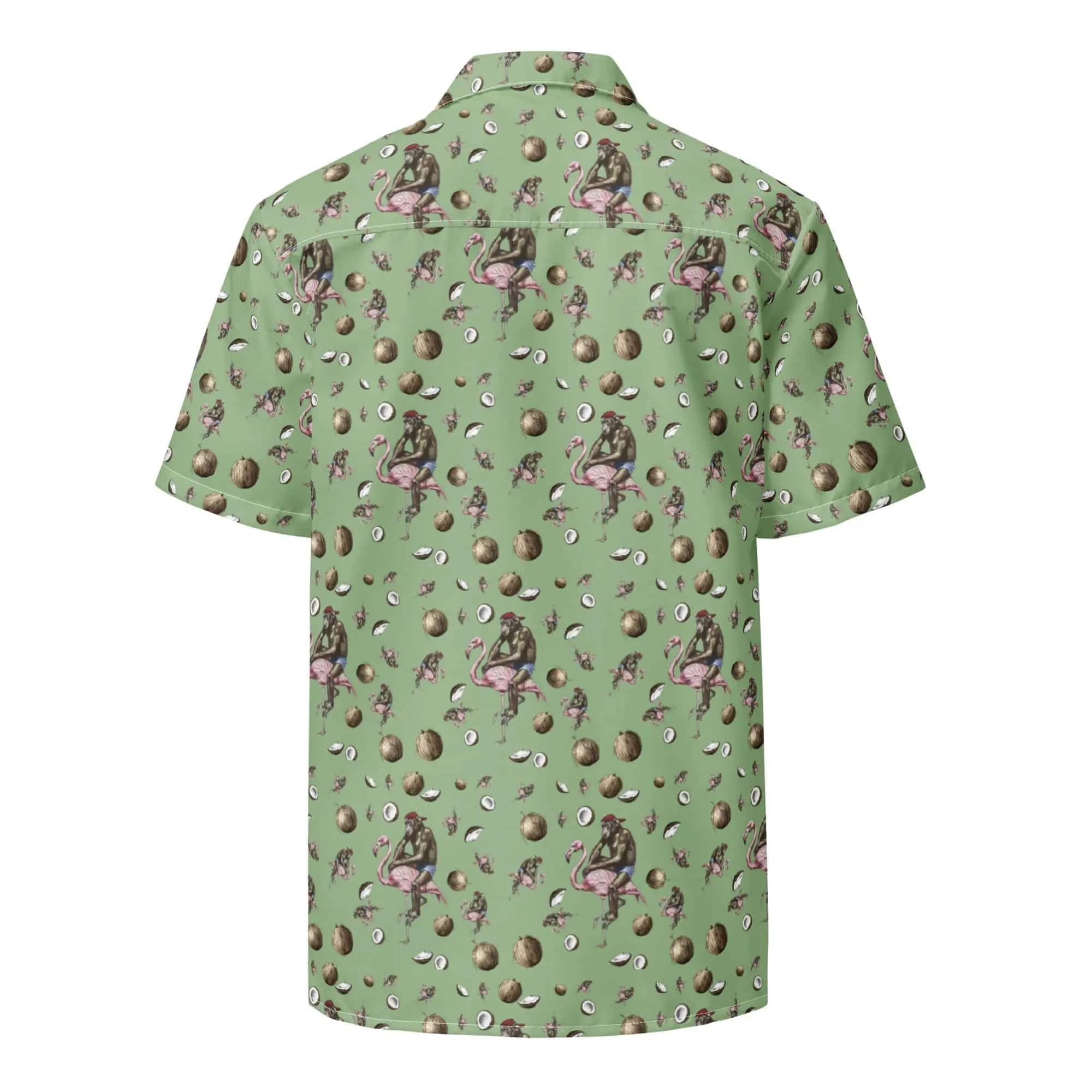 Artistic Fusion: Original Patterned Designs. Short Sleeve Shirt. Flamingo and Monkey. - Pair Of Monkeys