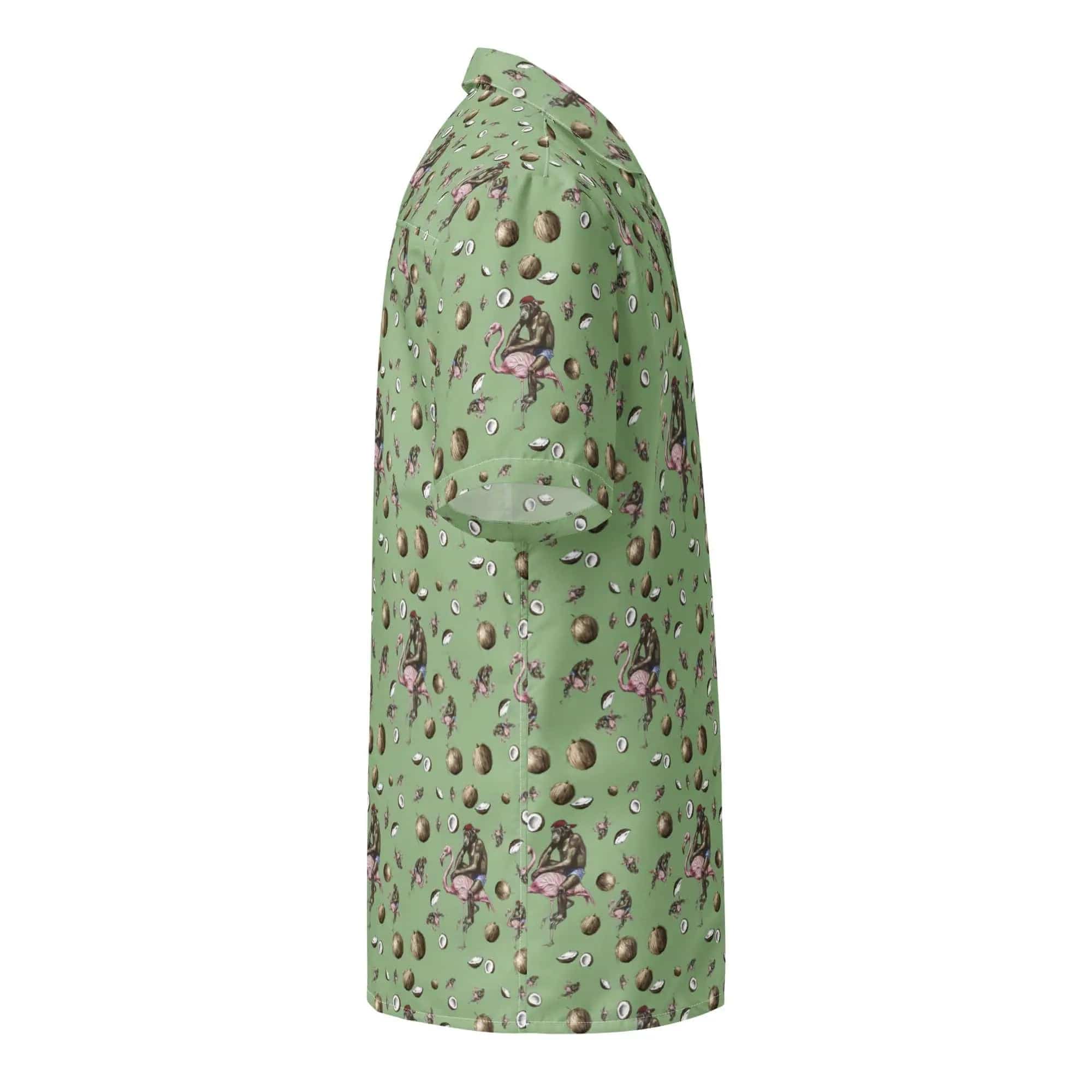 Artistic Fusion: Original Patterned Designs. Short Sleeve Shirt. Flamingo and Monkey. - Pair Of Monkeys