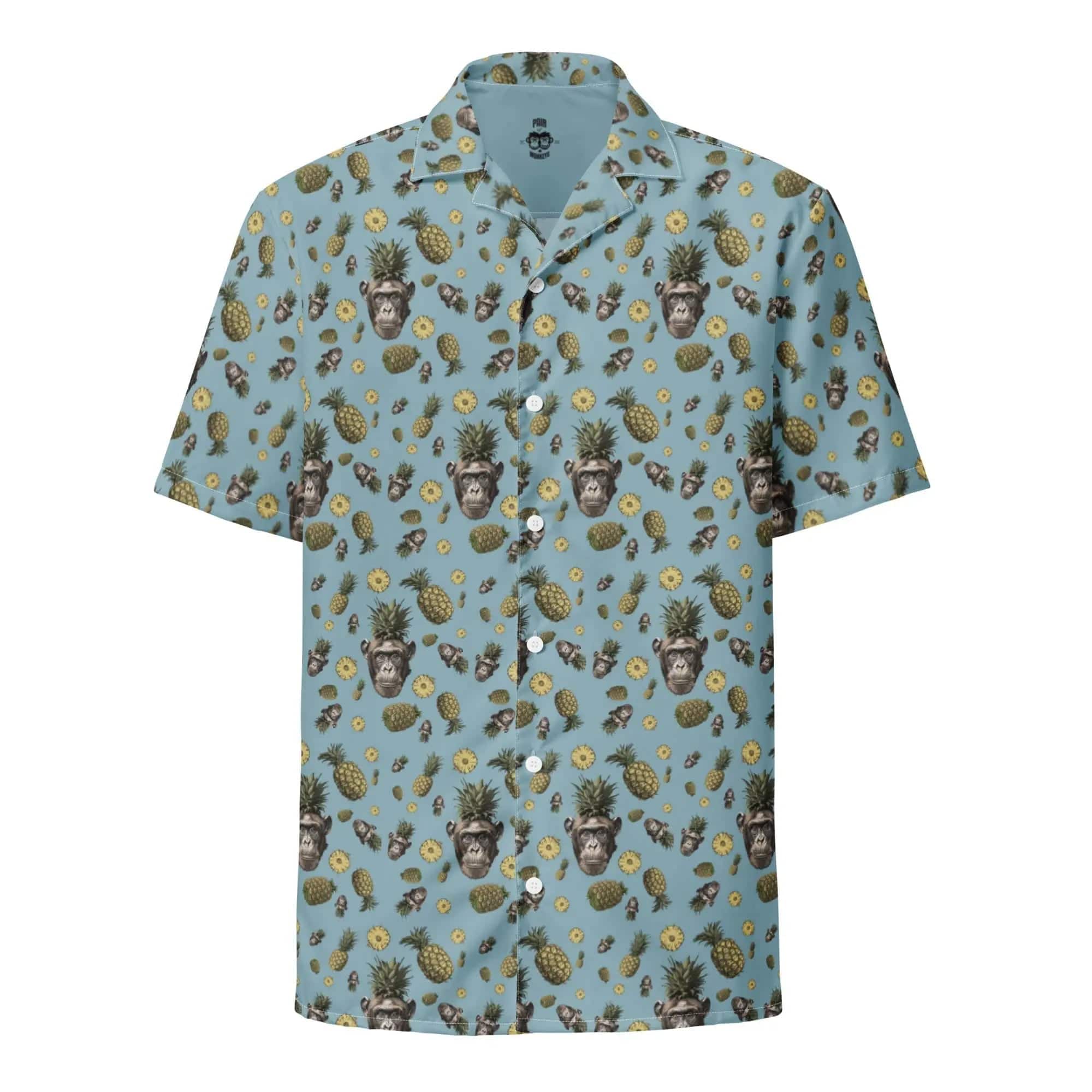 Artistic Fusion: Original Patterned Designs. Short Sleeve Shirt. Pineapple Monkey - Pair Of Monkeys