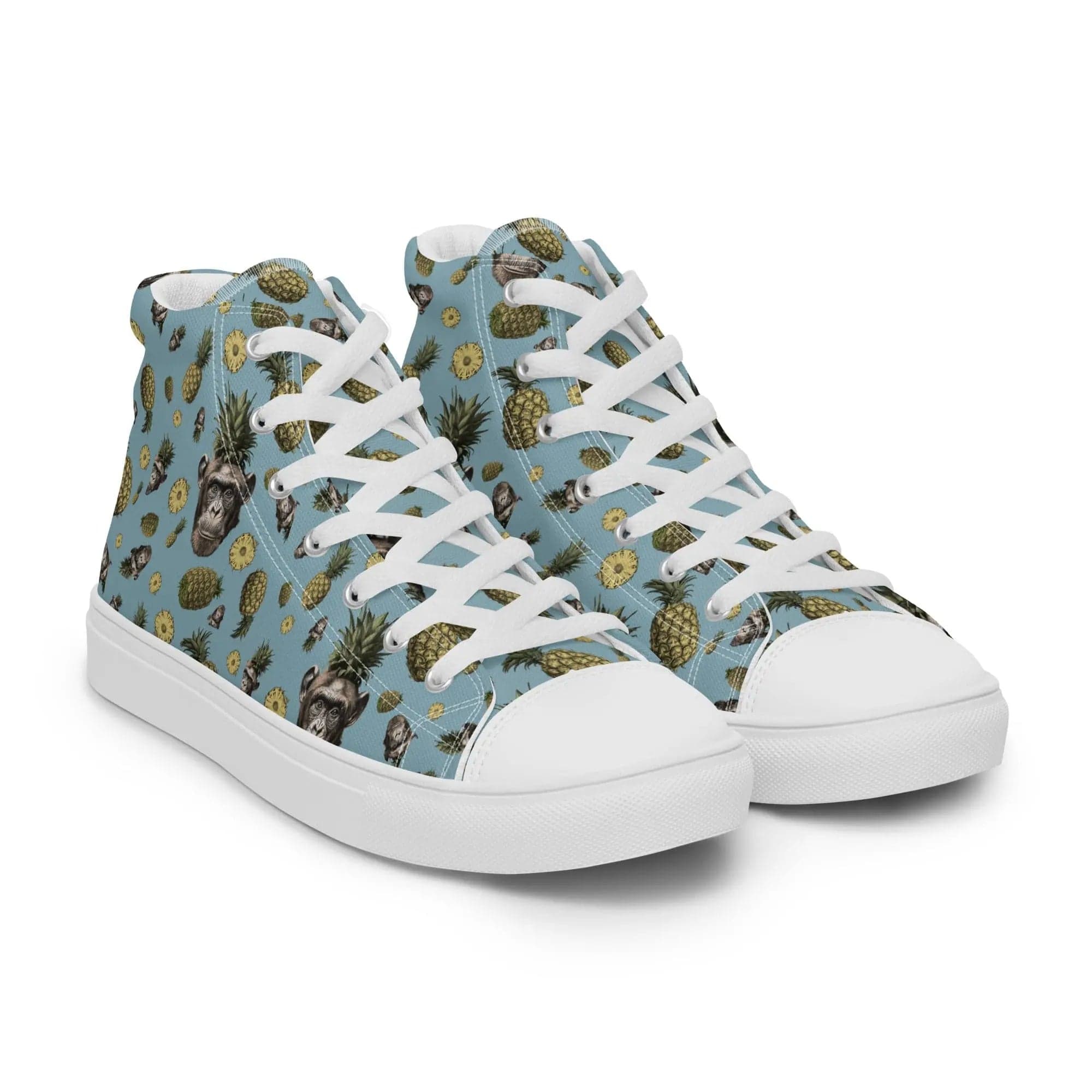 Artistic Fusion: Original patterned design. Pineapple Monkey. Men’s high top. - Pair Of Monkeys