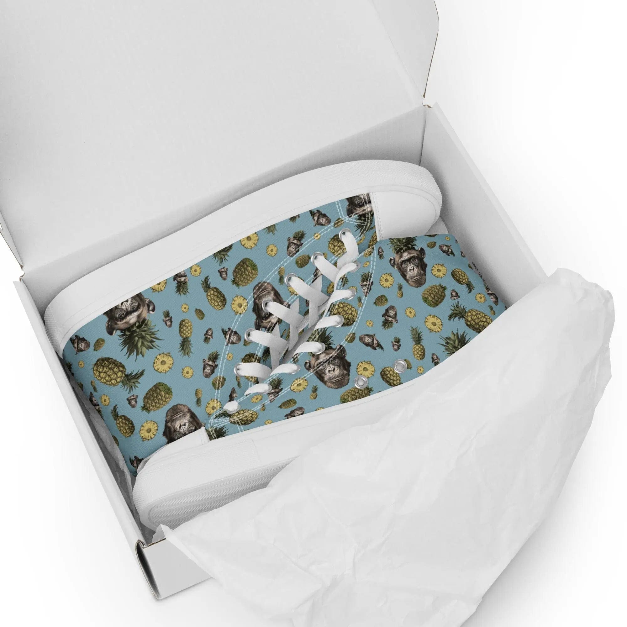 Artistic Fusion: Original patterned design. Pineapple Monkey. Men’s high top. - Pair Of Monkeys