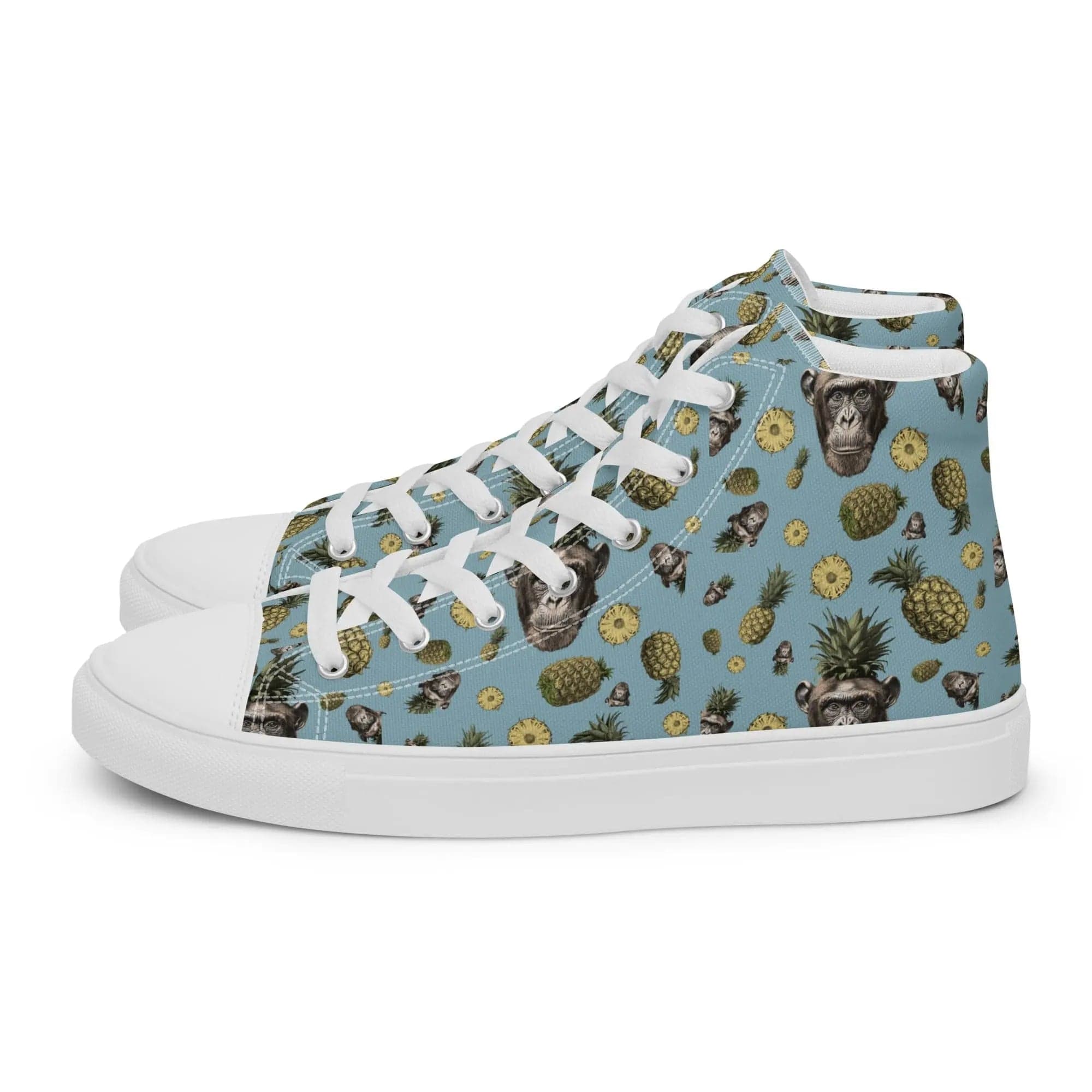 Artistic Fusion: Original patterned design. Pineapple Monkey. Men’s high top. - Pair Of Monkeys