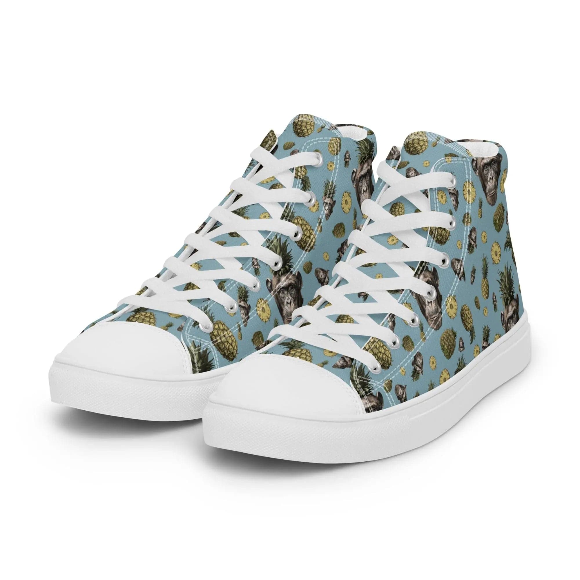 Artistic Fusion: Original patterned design. Pineapple Monkey. Men’s high top. - Pair Of Monkeys