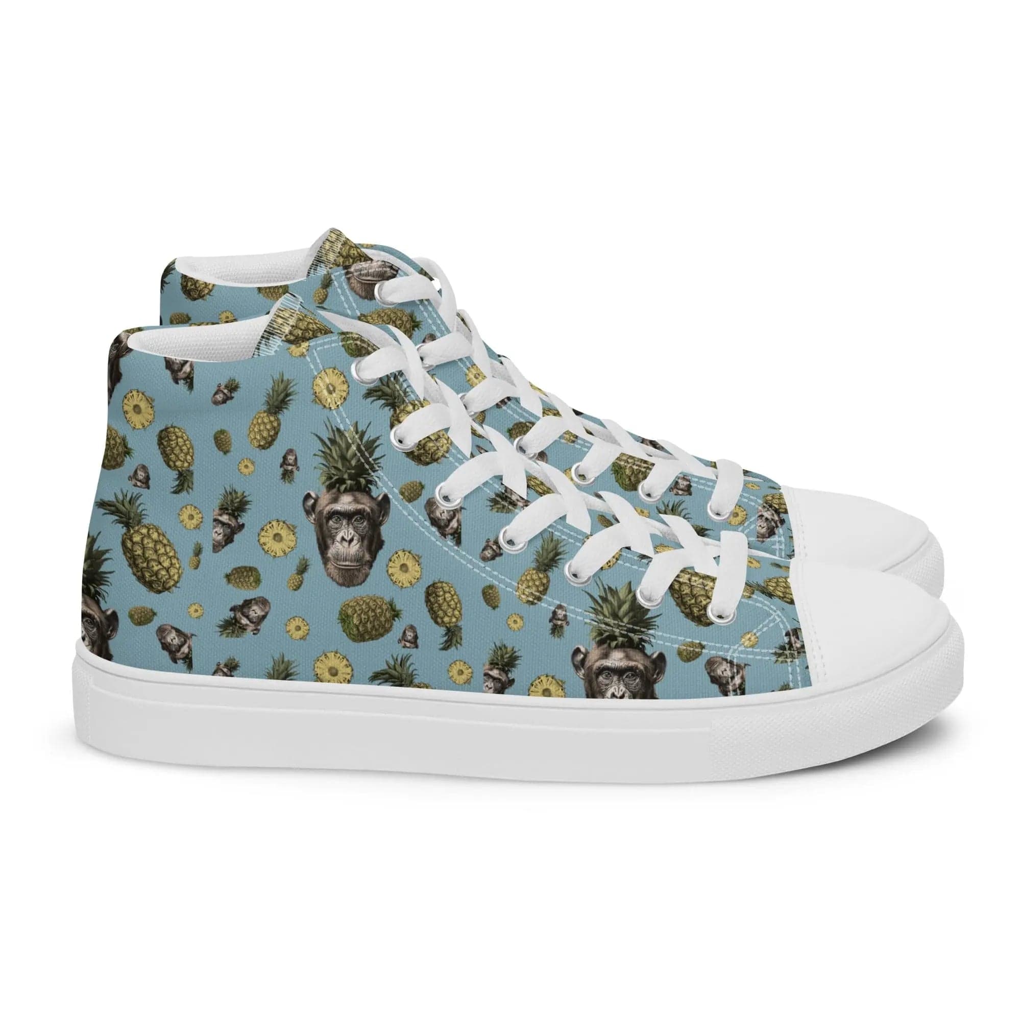 Artistic Fusion: Original patterned design. Pineapple Monkey. Men’s high top. - Pair Of Monkeys