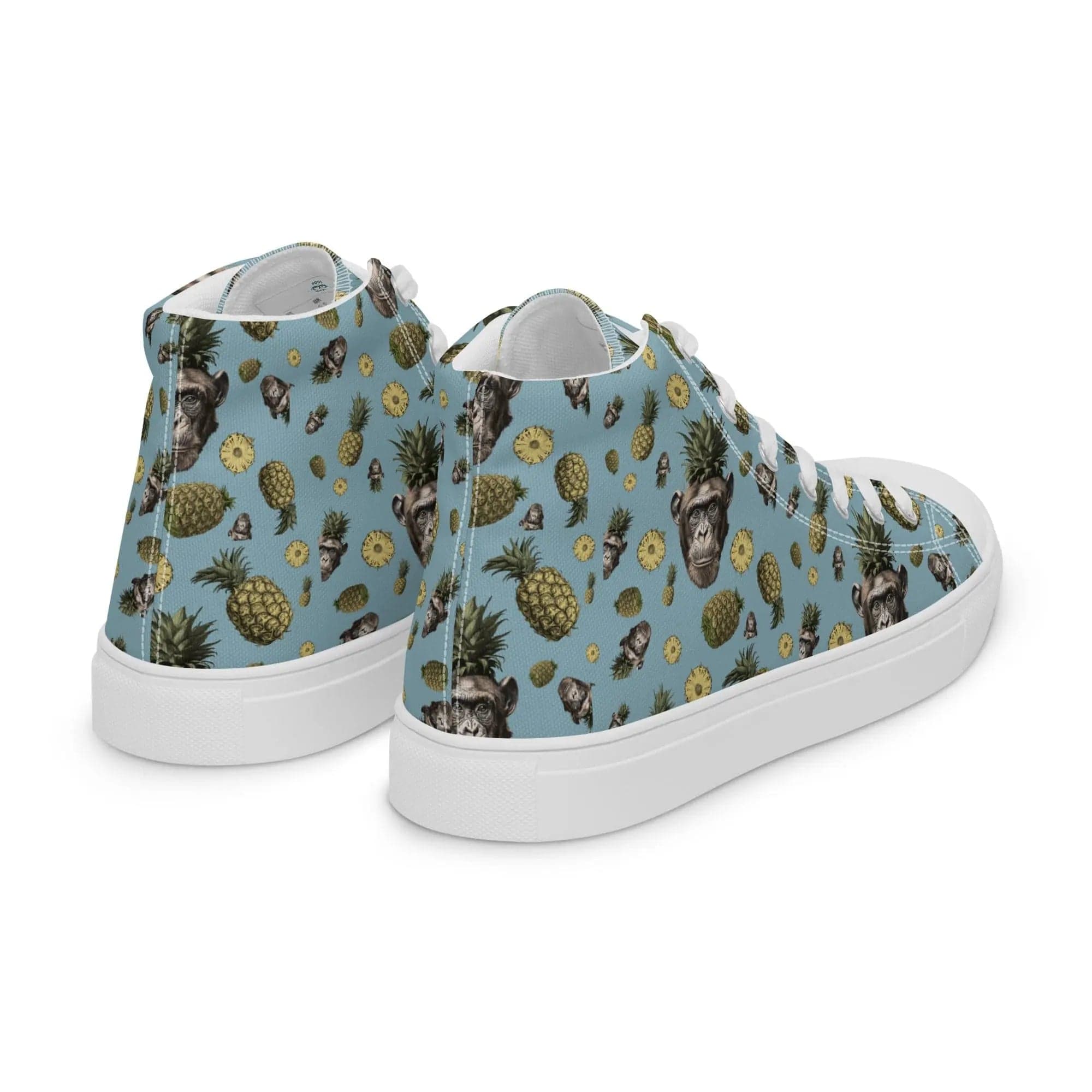Artistic Fusion: Original patterned design. Pineapple Monkey. Men’s high top. - Pair Of Monkeys