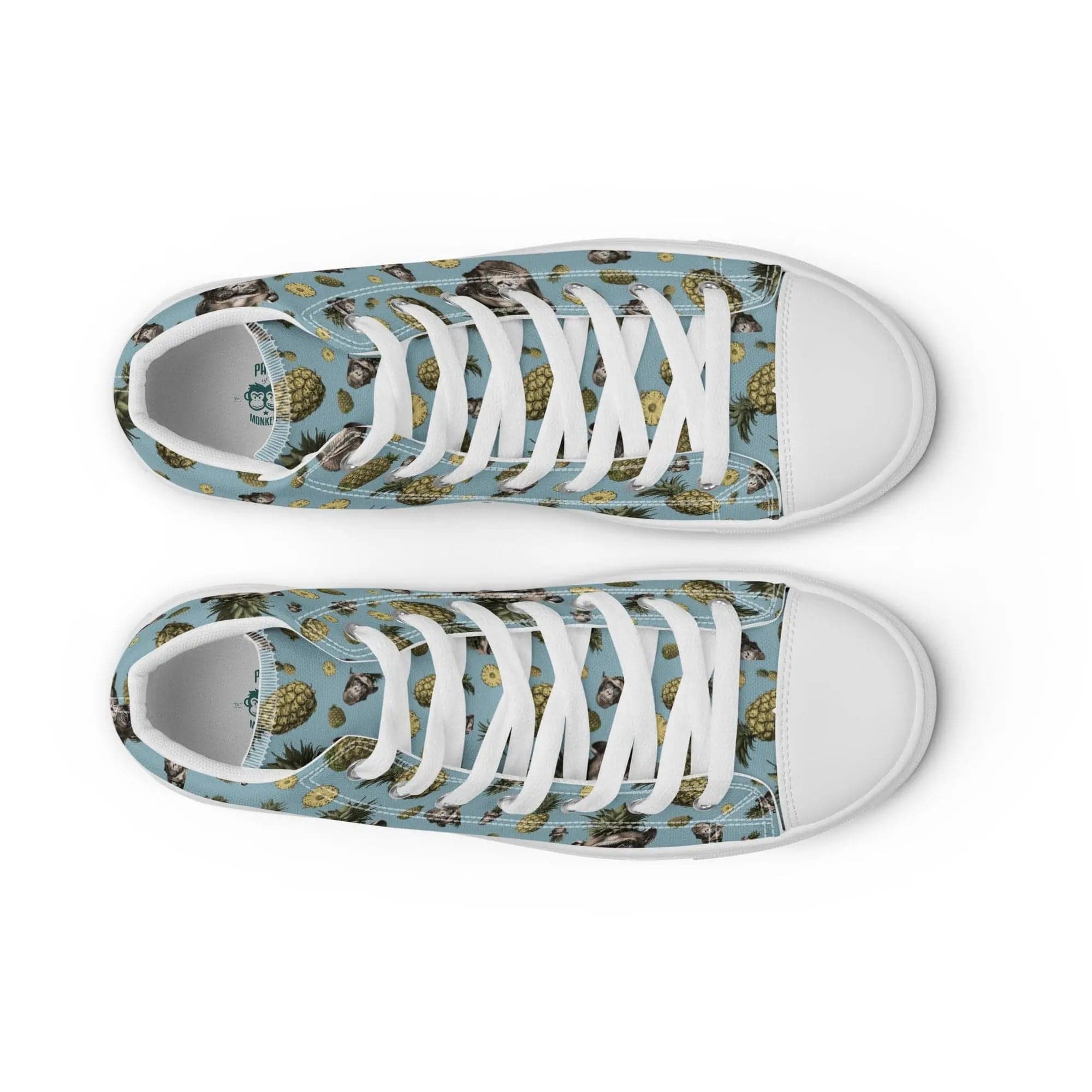 Artistic Fusion: Original patterned design. Pineapple Monkey. Men’s high top. - Pair Of Monkeys