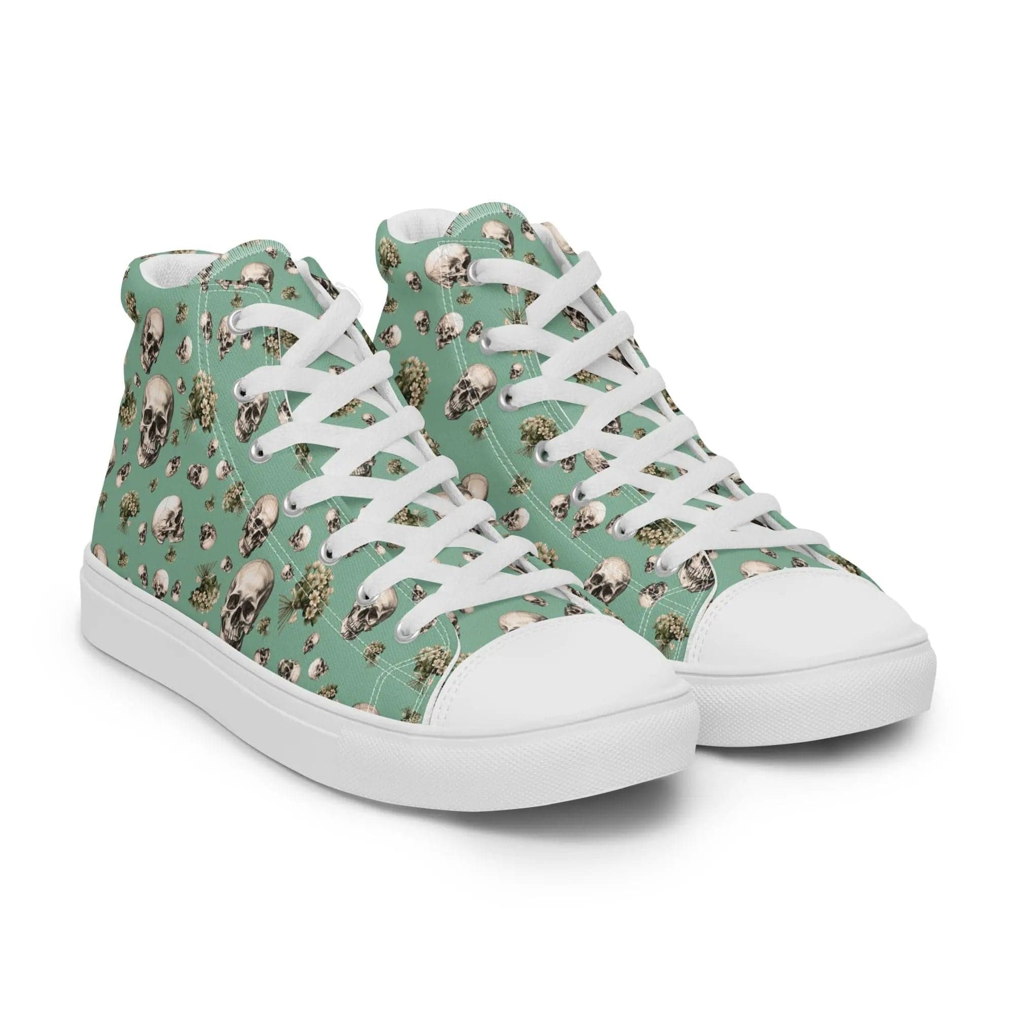 Artistic Fusion: Original patterned design. Skulls & Flowers. Men’s high top. - Pair Of Monkeys