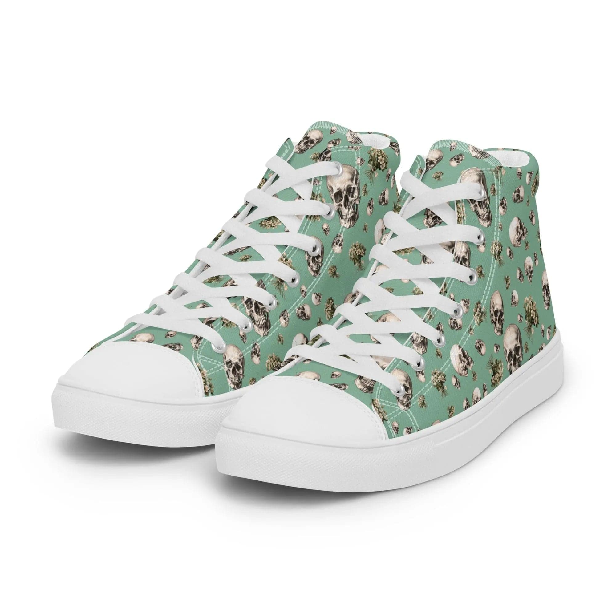 Artistic Fusion: Original patterned design. Skulls & Flowers. Men’s high top. - Pair Of Monkeys