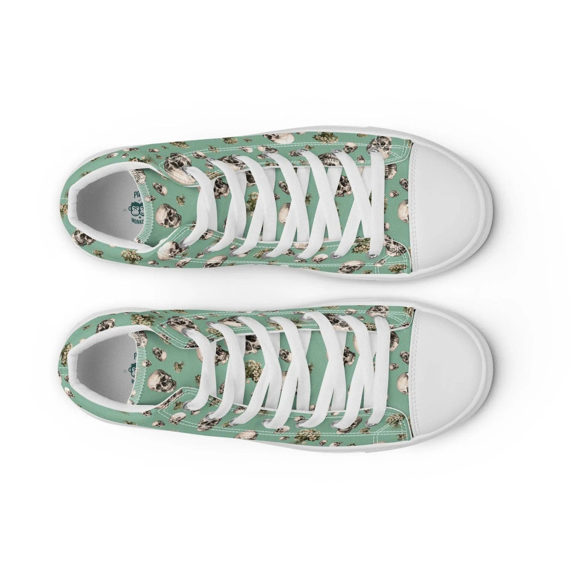 Artistic Fusion: Original patterned design. Skulls & Flowers. Men’s high top. - Pair Of Monkeys