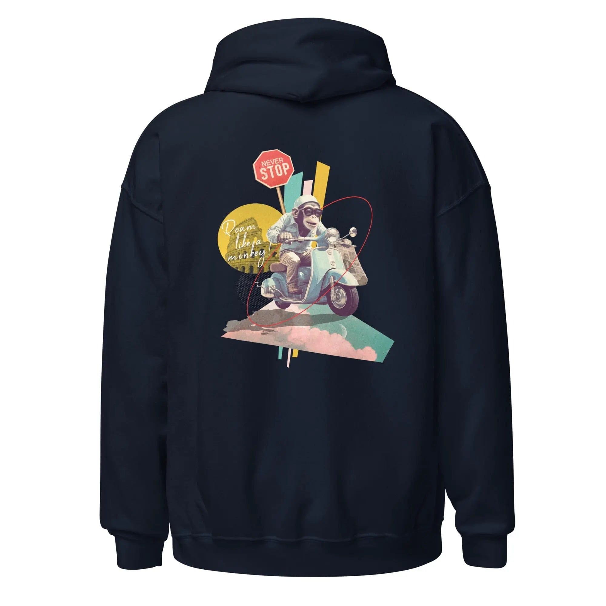 Mixed Up: front and back design, original Monkey Roam collage. Hoodie. - Pair Of Monkeys