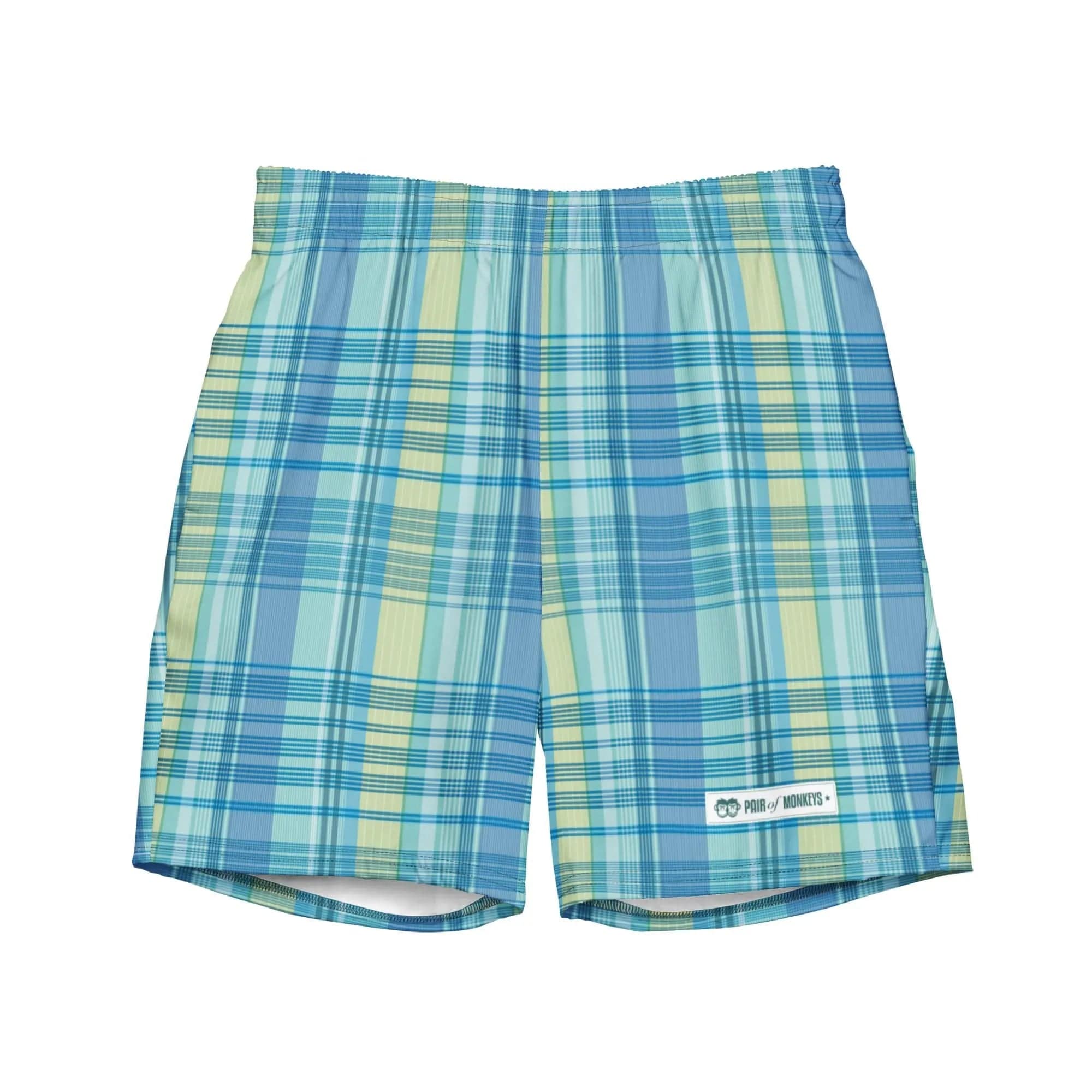 Original Patterned: Men's swim trunks blue/green - Pair Of Monkeys