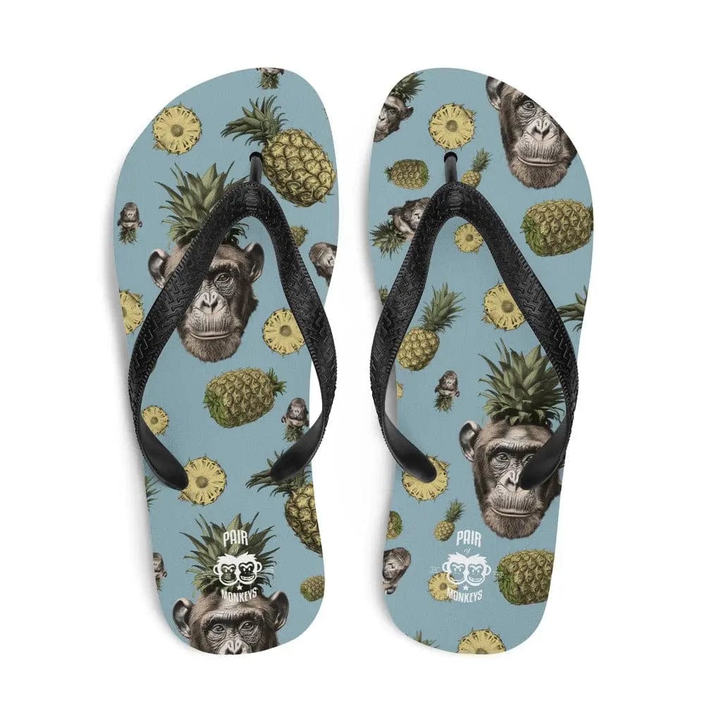 Artistic Fusion: Original Patterned  Design. Flip Flops. Pineapple Monkey - Pair Of Monkeys