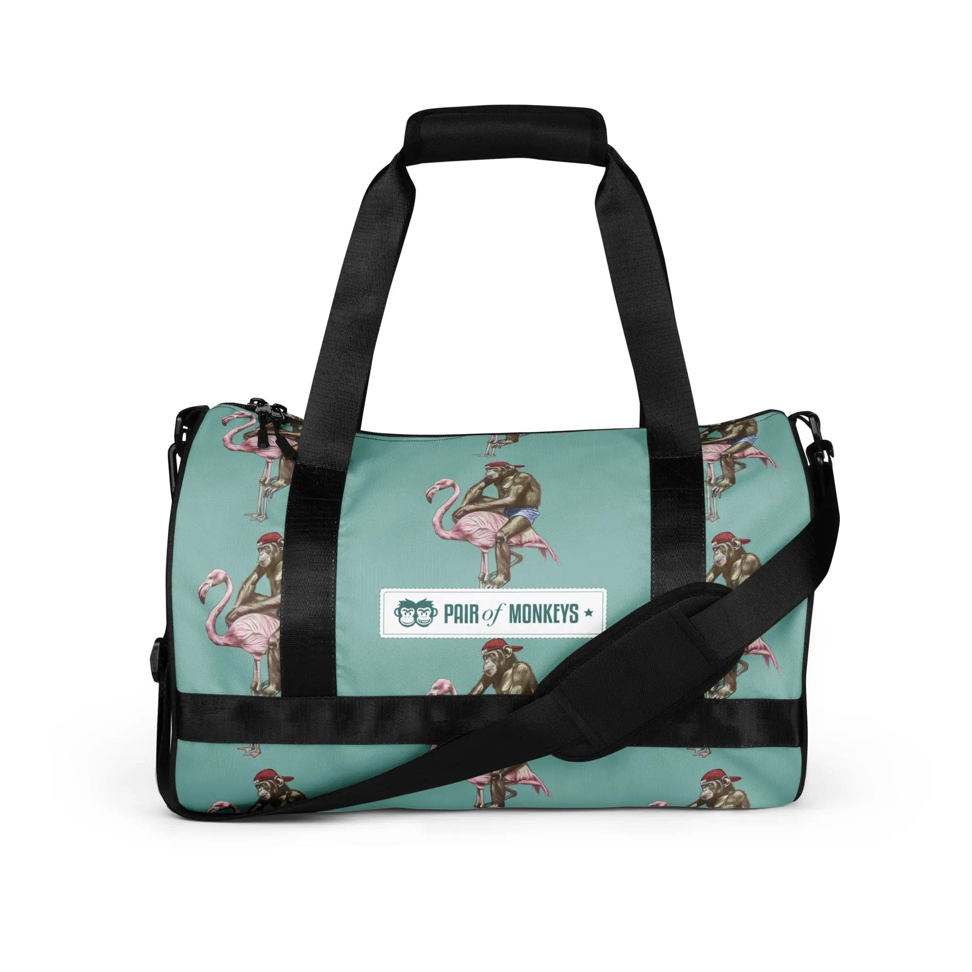 Artistic Fusion: Original Patterned Designs. Gym Bag - Flamingo & Monkey. - Pair Of Monkeys