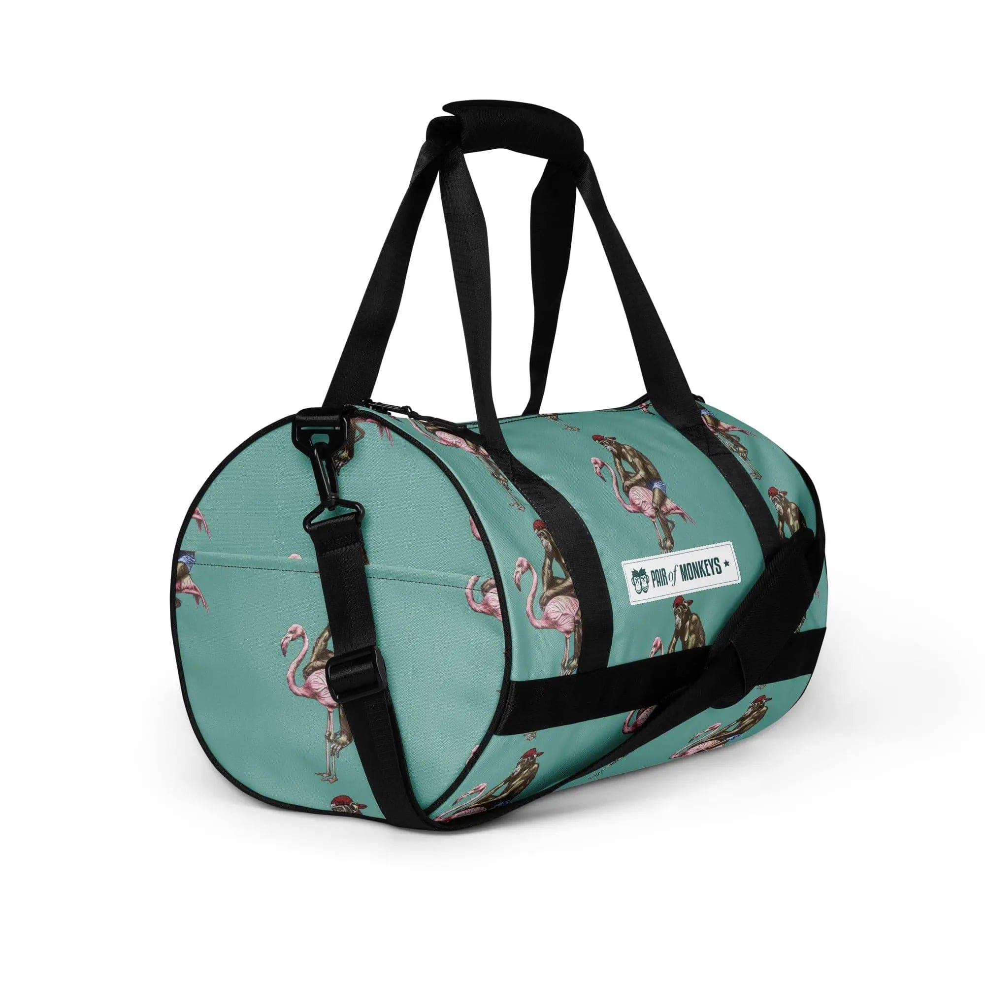 Artistic Fusion: Original Patterned Designs. Gym Bag - Flamingo & Monkey. - Pair Of Monkeys