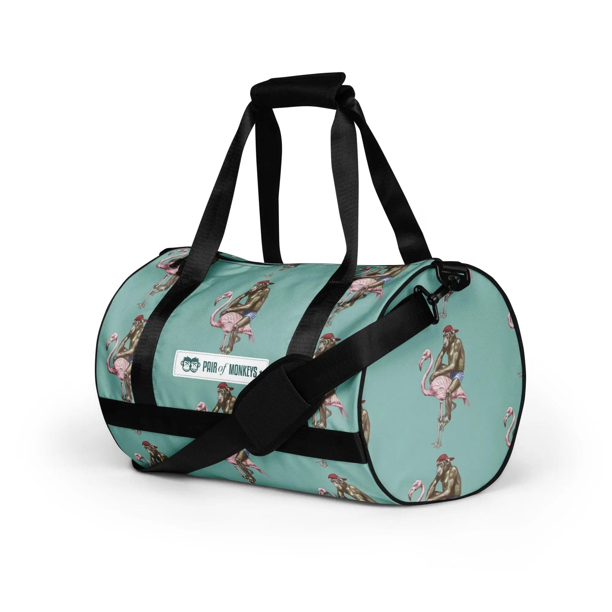 Artistic Fusion: Original Patterned Designs. Gym Bag - Flamingo & Monkey. - Pair Of Monkeys