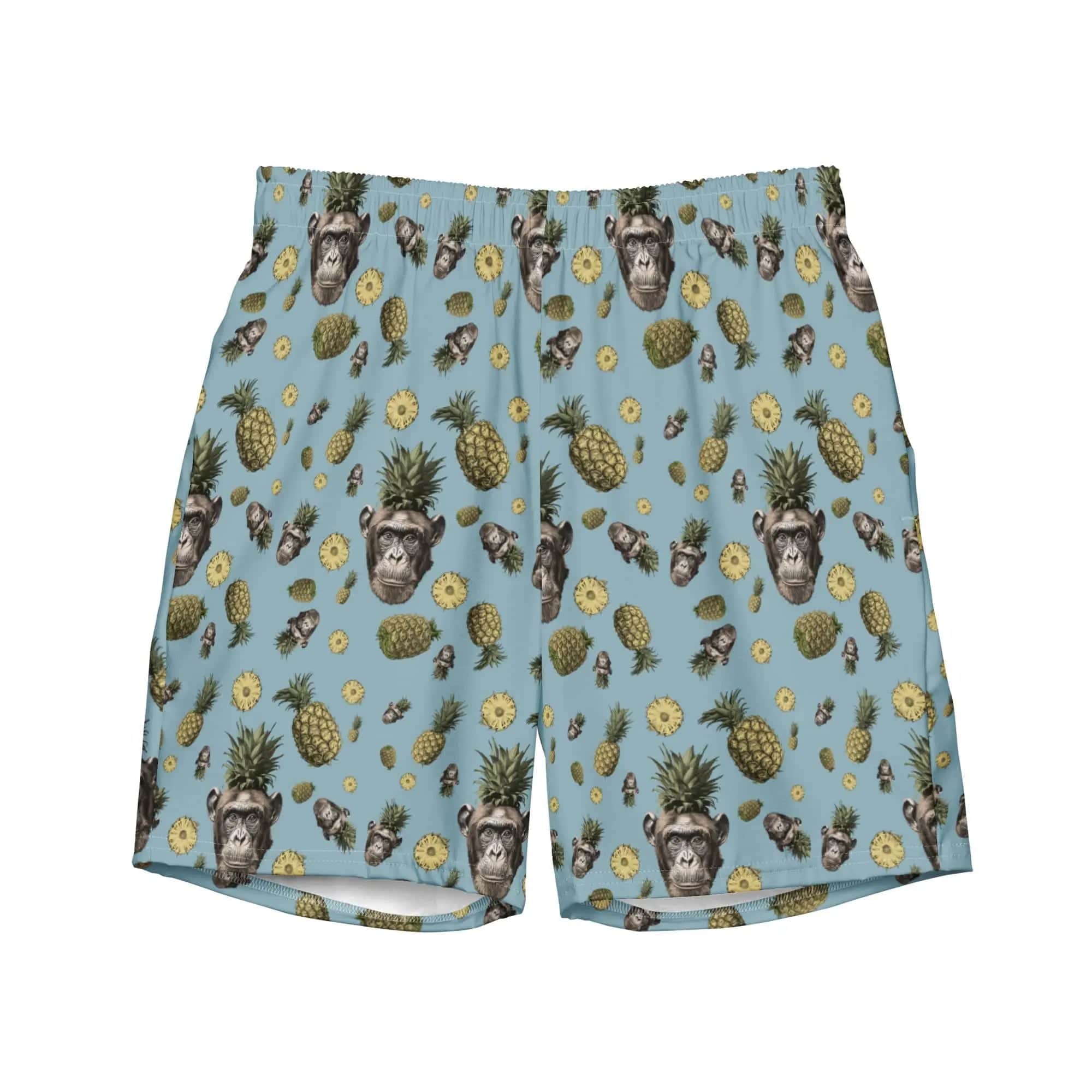 Artistic Fusion: Original Patterned Designs. Male Swim trunk. Pineapple Monkey - Pair Of Monkeys