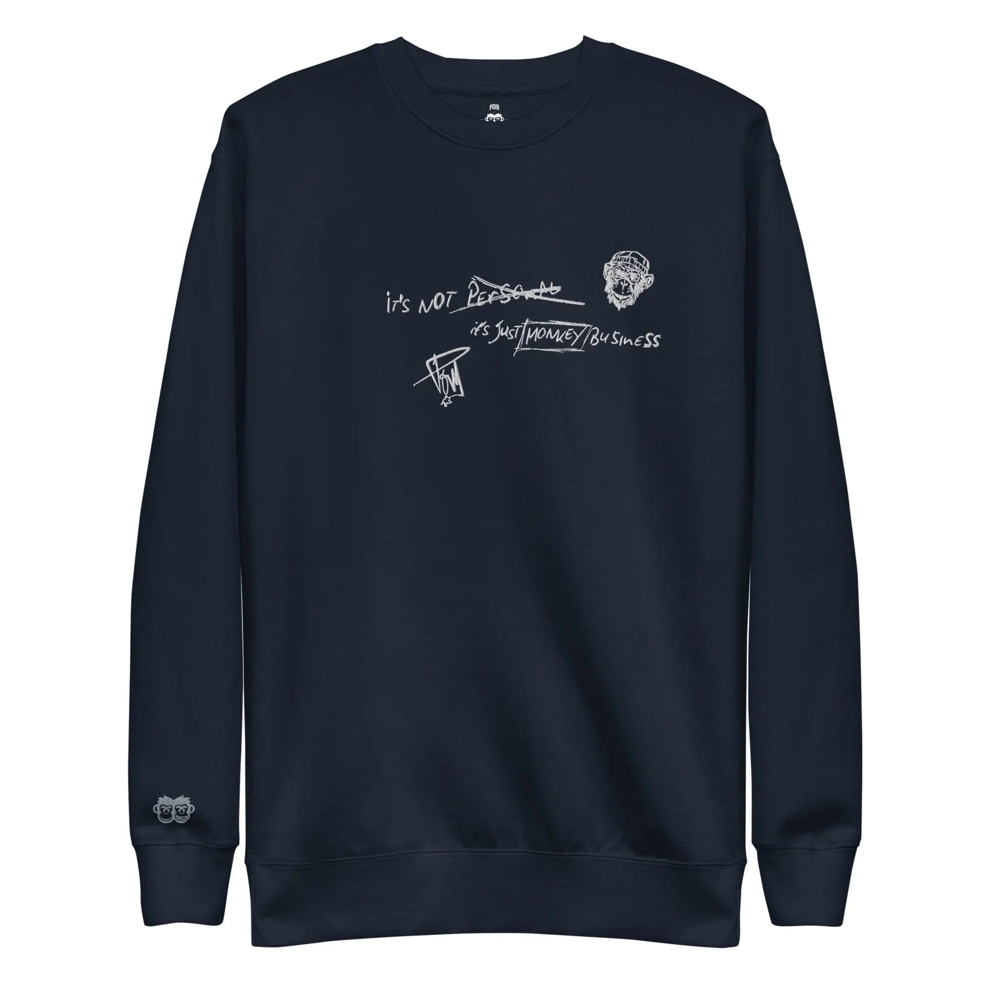 POM Mantra: Modern Aesthetics. Front / Back Design. Embroidered Sweatshirt Pair Of Monkeys