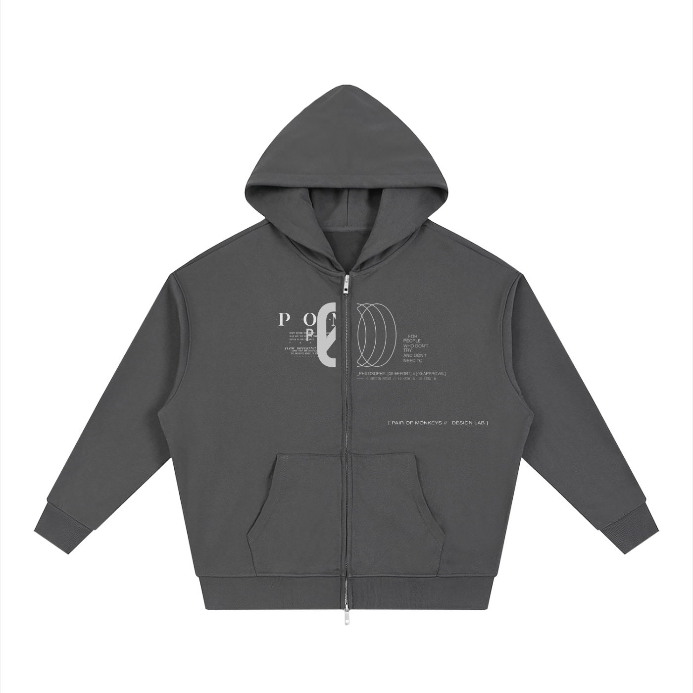 PØM ESSENTIALS — Ø Full Zip Hoodie [023] | 430gsm Cotton-Poly Pair Of Monkeys