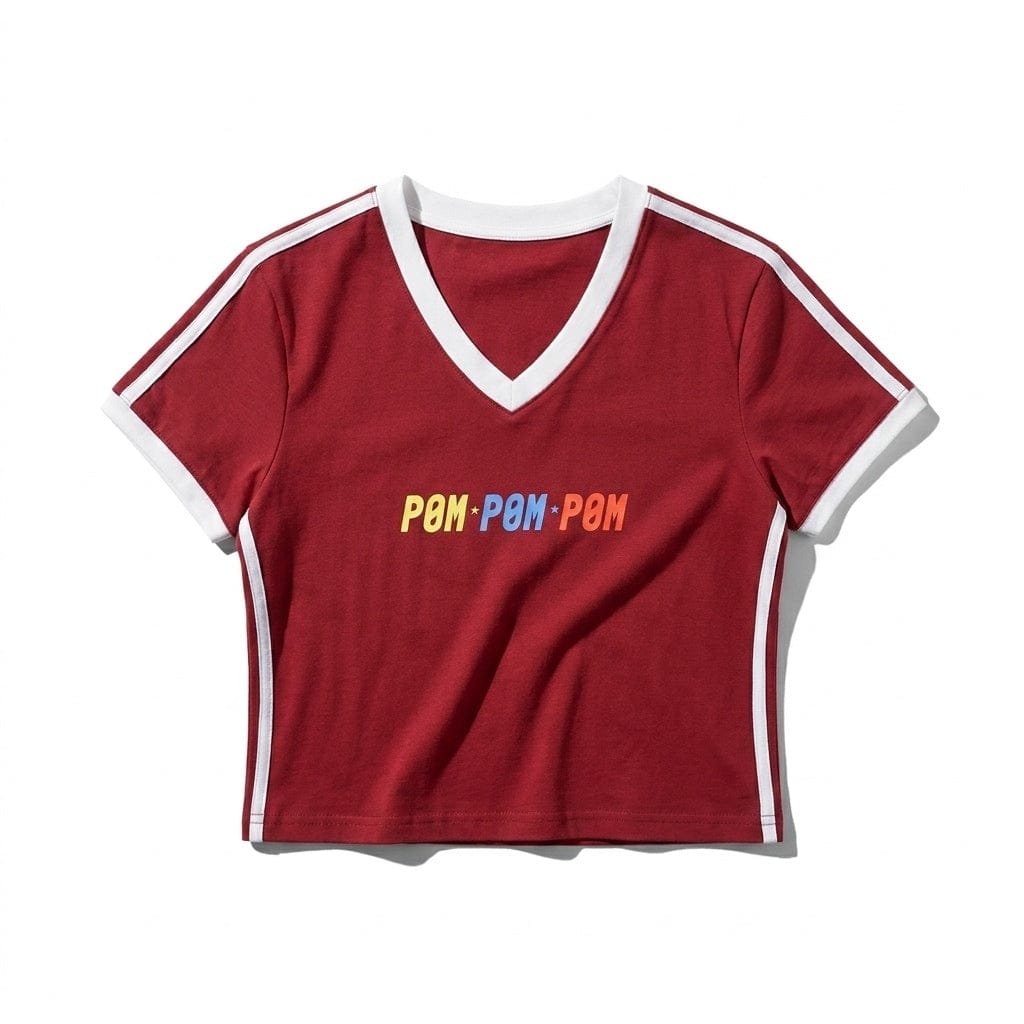 PØM ESSENTIALS — V-Neck Crop T-Shirt [019] | 210gsm Cotton-Spandex ODMPOD