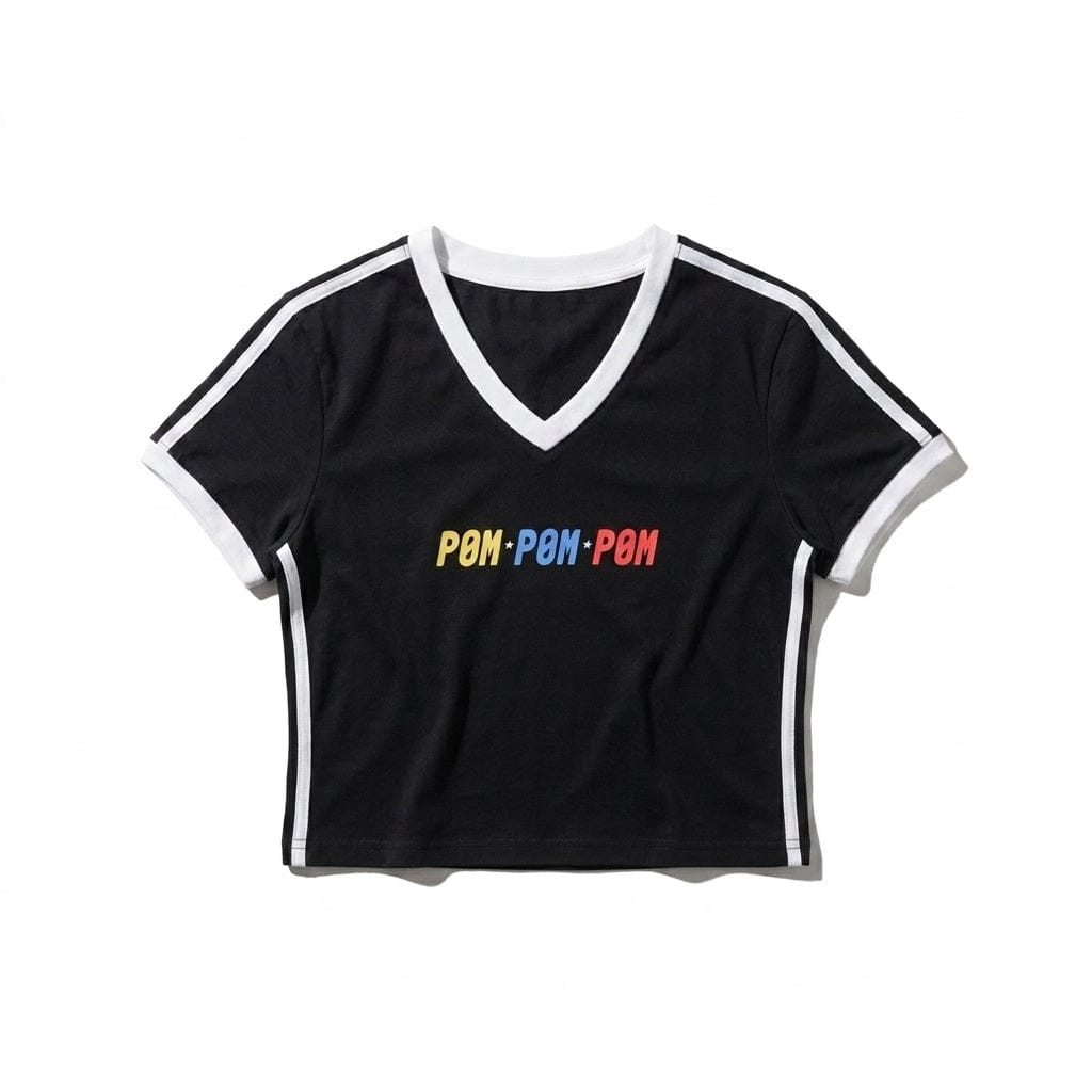 PØM ESSENTIALS — V-Neck Crop T-Shirt [019] | 210gsm Cotton-Spandex ODMPOD