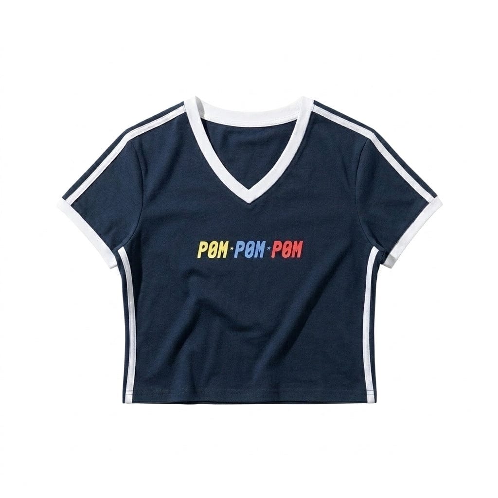 PØM ESSENTIALS — V-Neck Crop T-Shirt [019] | 210gsm Cotton-Spandex ODMPOD