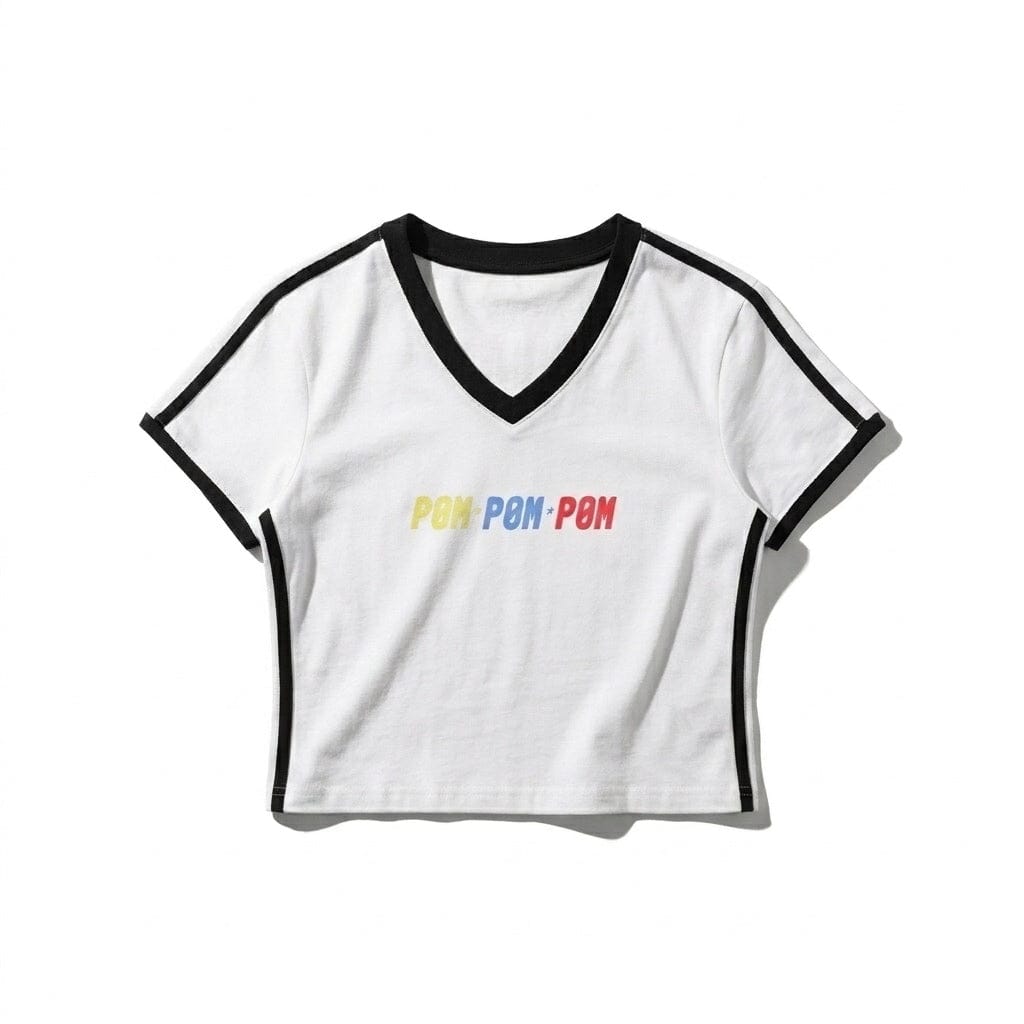 PØM ESSENTIALS — V-Neck Crop T-Shirt [019] | 210gsm Cotton-Spandex ODMPOD